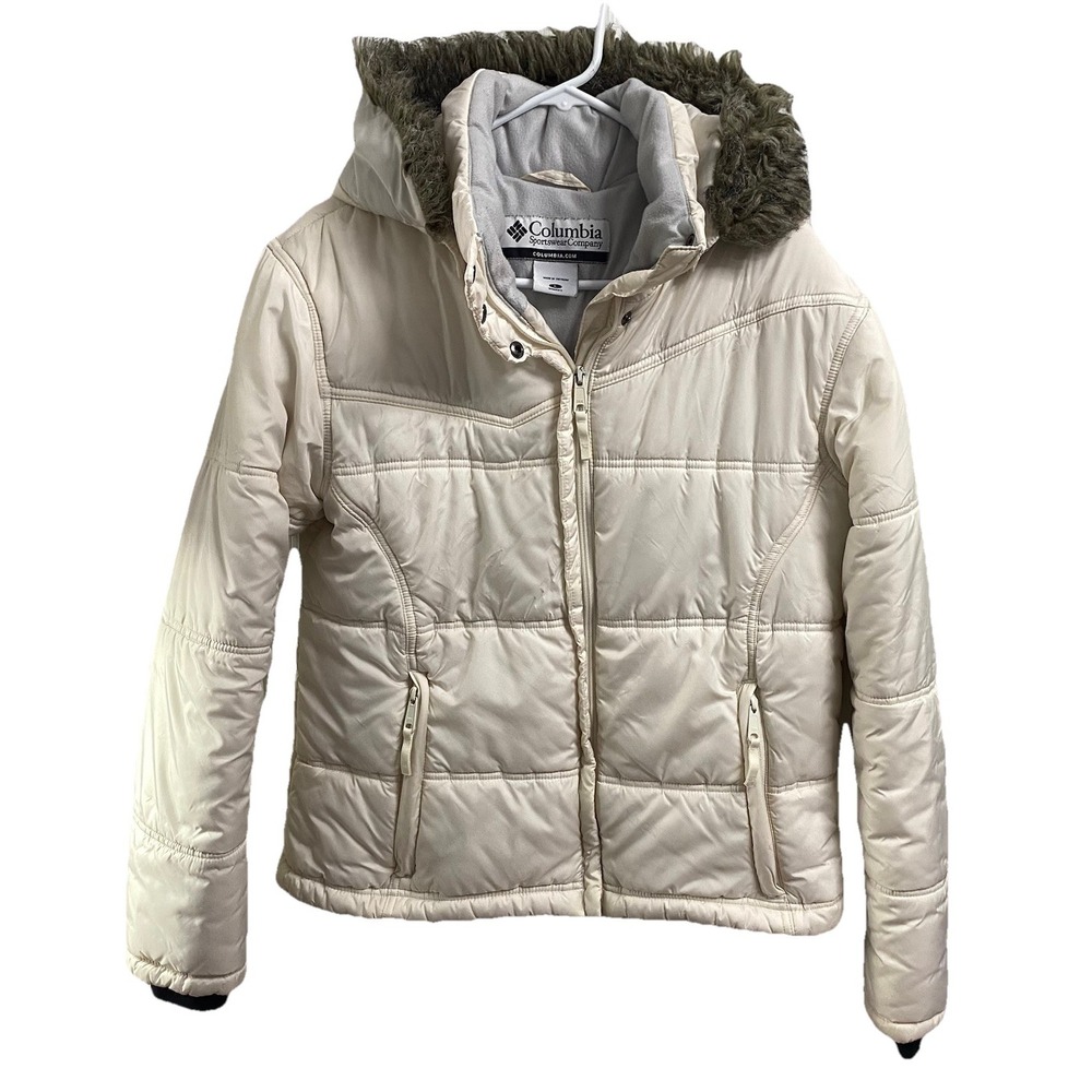 Columbia Women's Ivory Winter Ski Jacket Snowmobiling Coat Removable Hood Sz.L